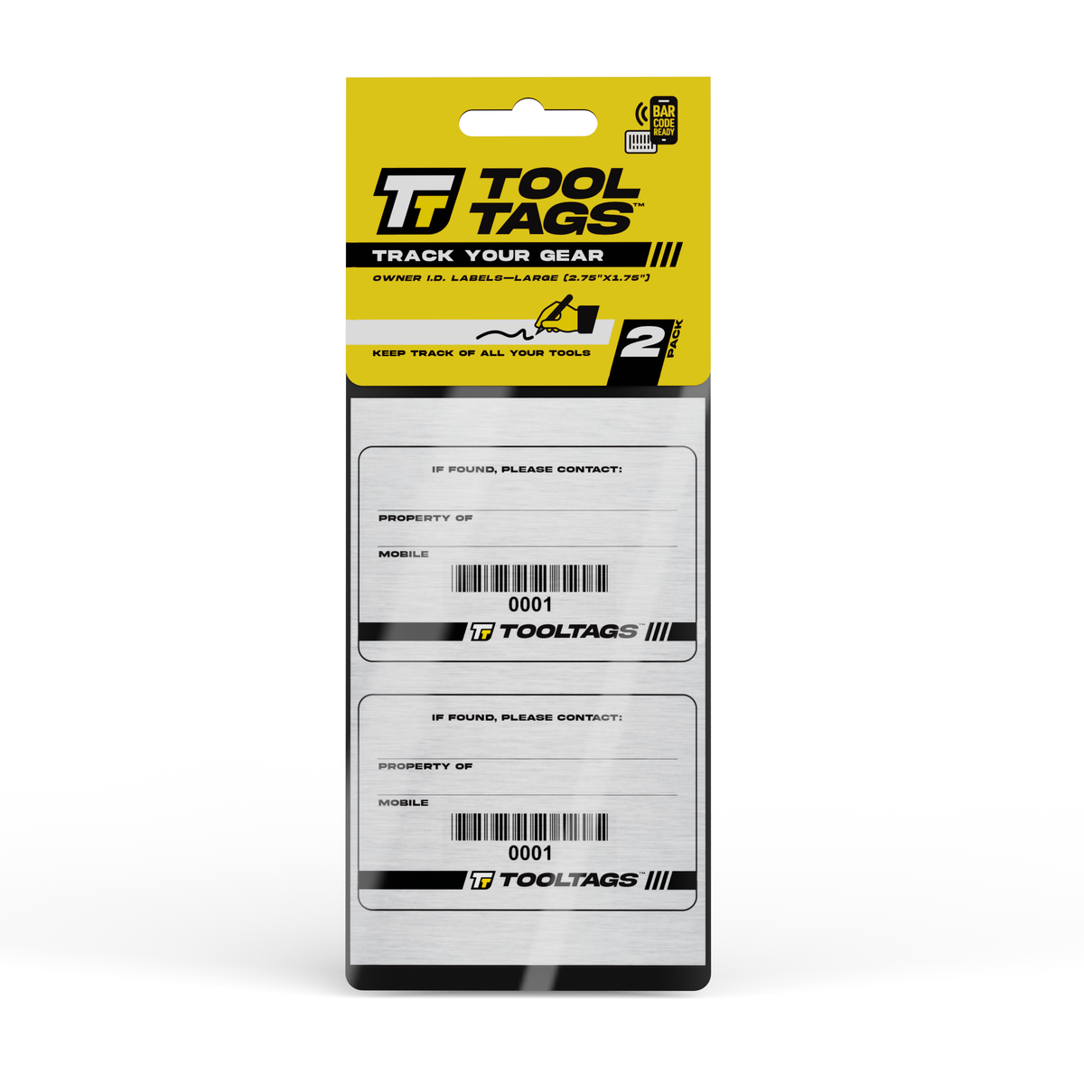 ToolTags® Barcode Labels - Personalized Owner ID Labels - Includes Optional Laminate Size: Large (2 Labels)