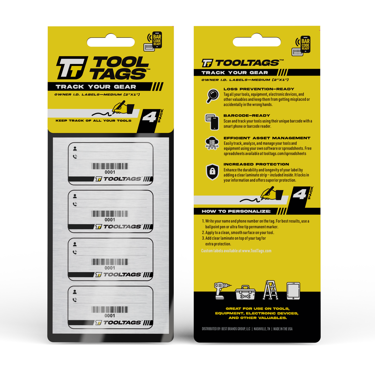 ToolTags® Barcode Labels - Personalized Owner ID Labels - Includes Optional Laminate Size: Medium (5 Labels)