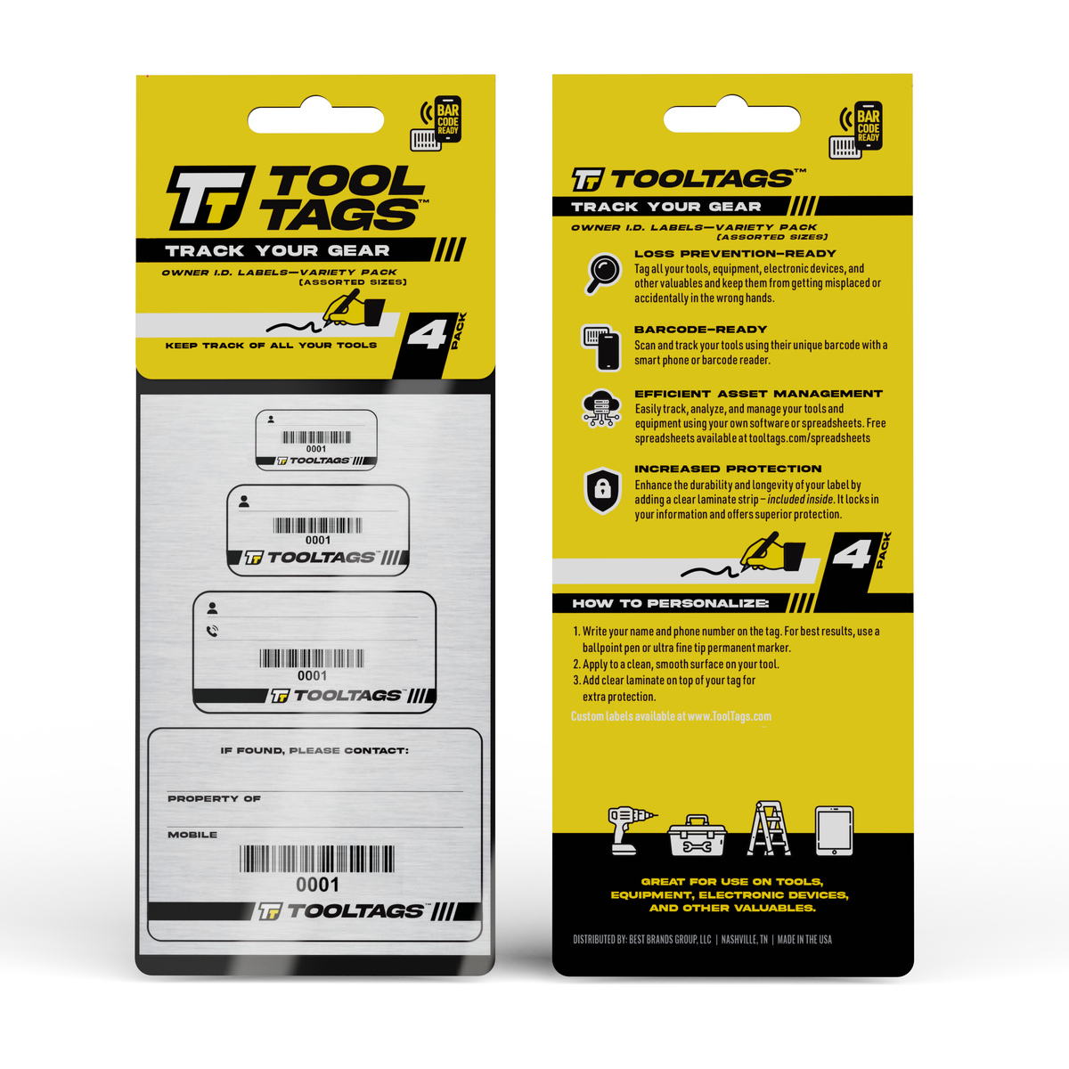 ToolTags® Barcode Labels - Personalized Owner ID Labels - Includes Optional Laminate Size: Variety Pack (Assorted Sizes)