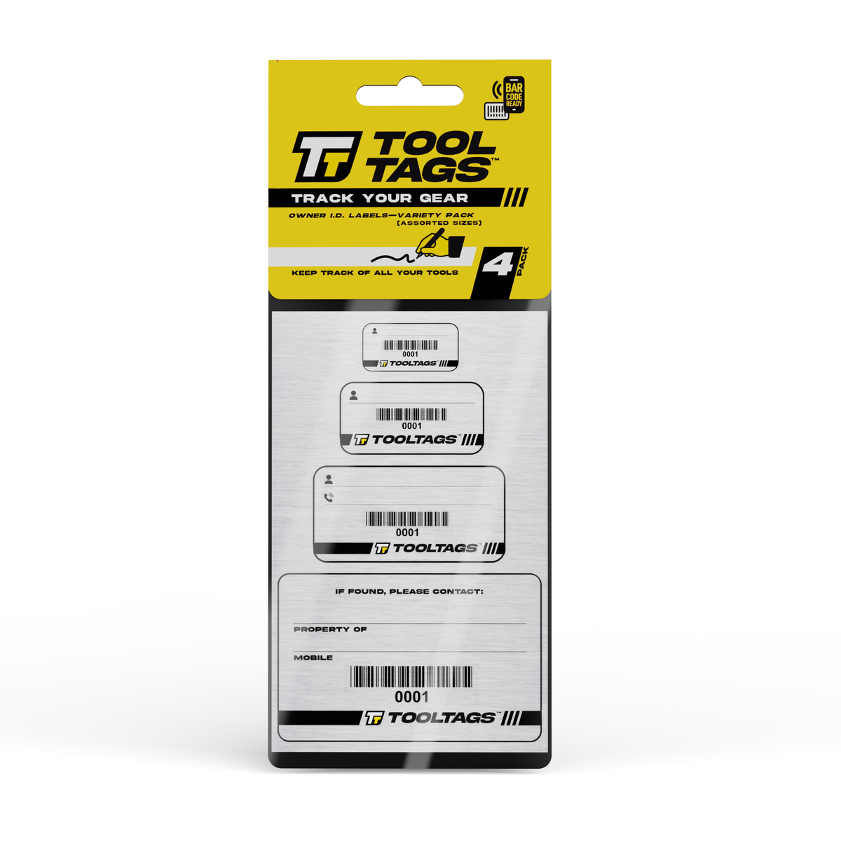 ToolTags® Barcode Labels - Personalized Owner ID Labels - Includes Optional Laminate Size: Variety Pack (Assorted Sizes)