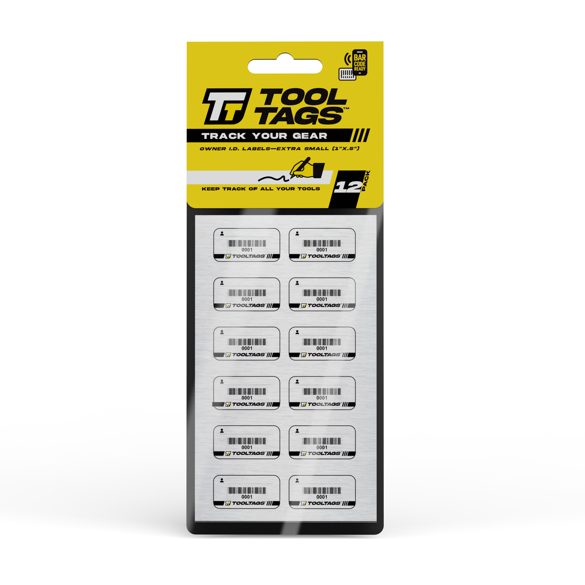 ToolTags® Barcode Labels - Personalized Owner ID Labels - Includes Optional Laminate Size: Extra Small (12 Labels)