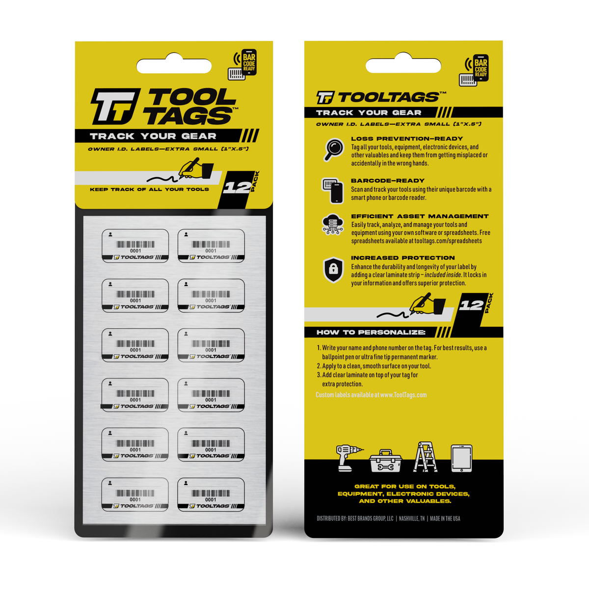 ToolTags® Barcode Labels - Personalized Owner ID Labels - Includes Optional Laminate Size: Extra Small (12 Labels)